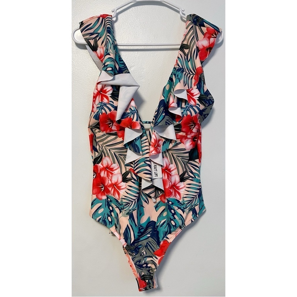 SPORLIKE • NWT Women One Piece Swimsuit V-Neck Ruffle Bathing Suit Padded